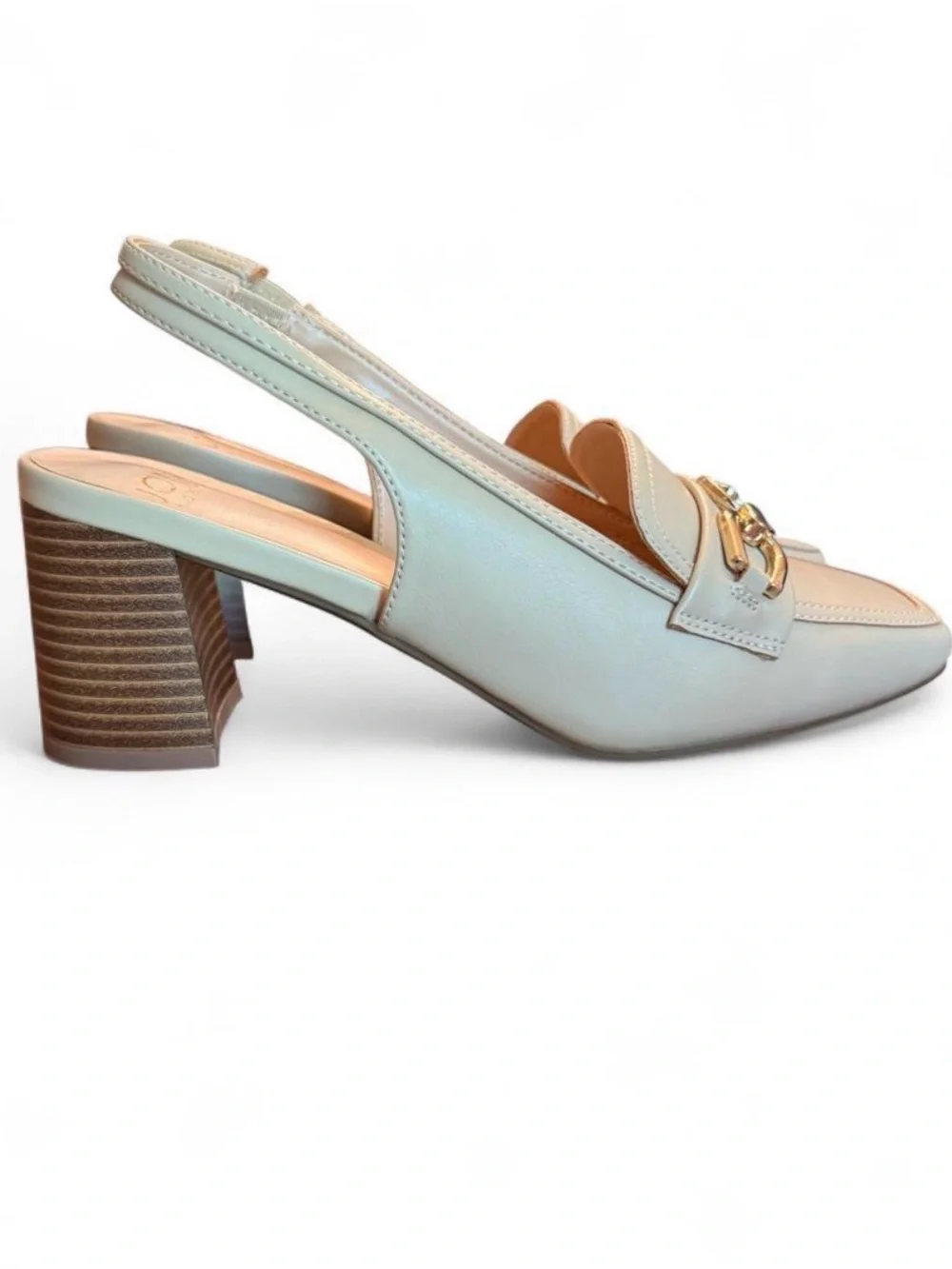 Jones New York Cream Slingback Mules with Gold Chain